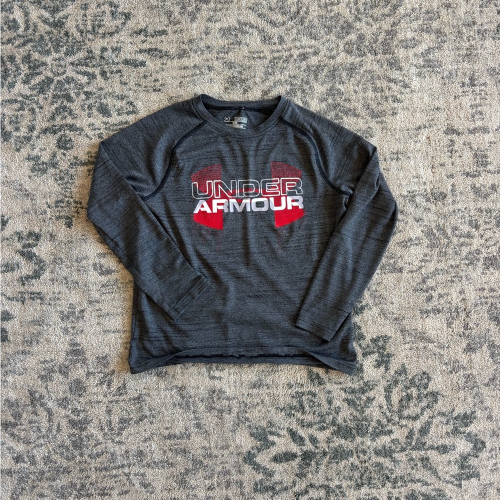 Under Armour Kids Charcoal and Red Long Sleeve Tee